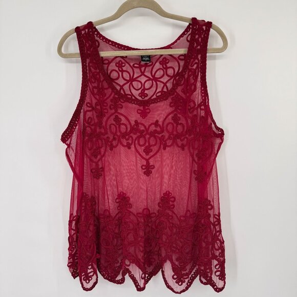 Torrid Red Sheer Embroidered Tank Top Size 2x plus sleeveless womens - Picture 3 of 13